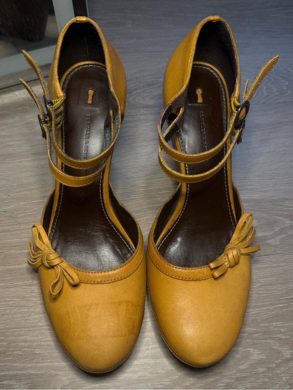 Vintage Schuler & Sons Anthropologie Yellow Leather Mary Jane Wedges | EU 40